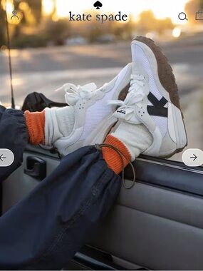 Kate spade K as in Kate White & Black Mesh & Leather Sneakers